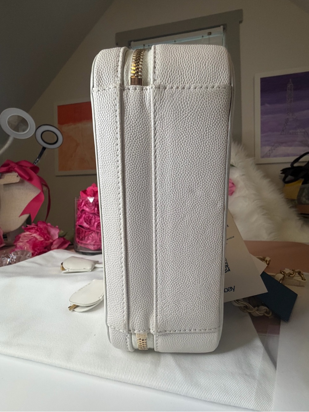 Authentic Chanel CC Filigree Vanity Case White Caviar Gold Hardware COA ICONIC - Picture 6 of 16